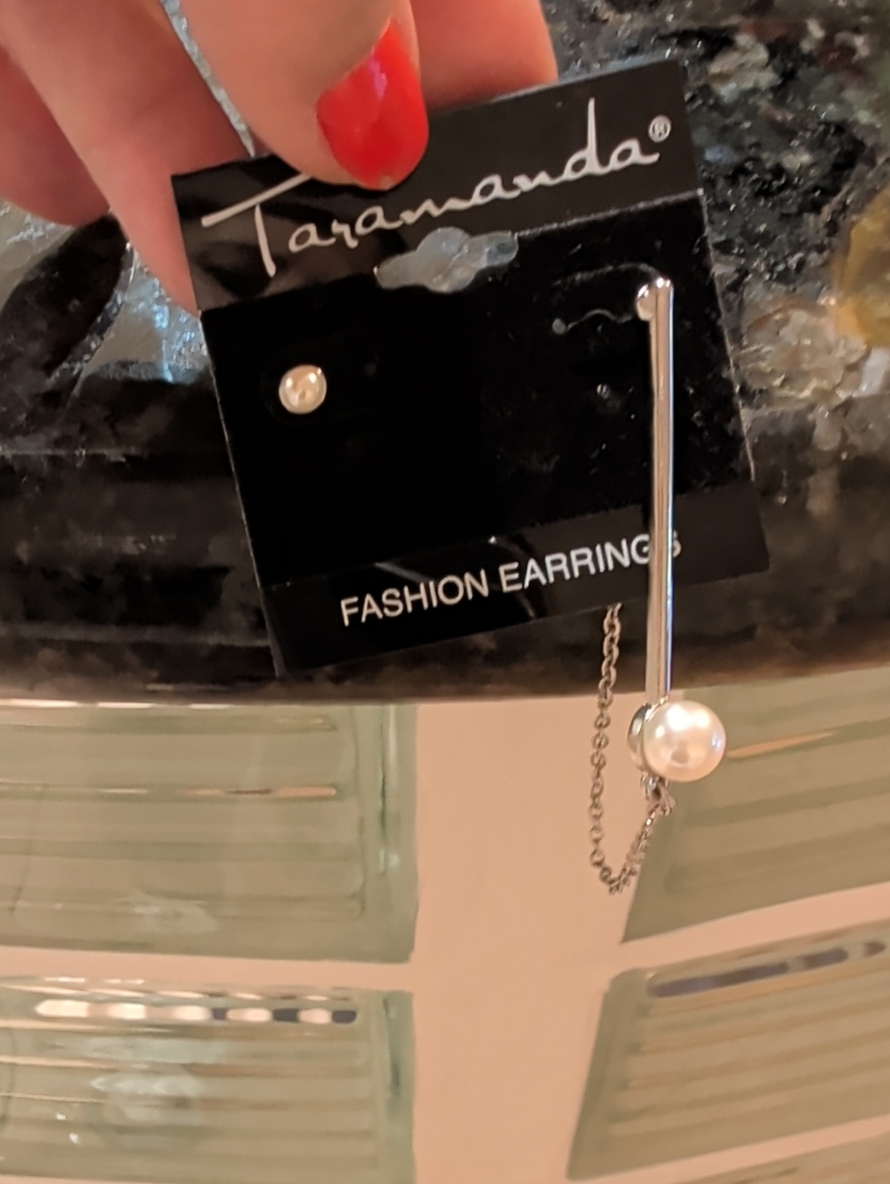 Taramanda Silver Drop Earrings with White Pearl